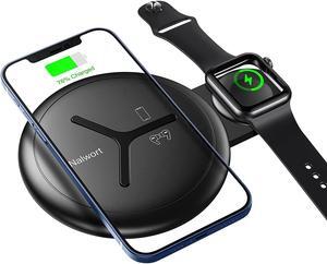 Nalwort 2 in 1 Wireless Charger Compatible with iPhone Apple Watch and AirPods Qi Fast Charger Wireless Charging Station for iPhone 15/14/13/12/11, iWatch 6/SE/5/4/3/2/1 and More(No Adapter)