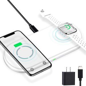 MFi Certified 2-in-1 Wireless-Charger-for-Watch-iPhone Airpods 10W Fast Wireless-Charging-Mat iWatch Charger Pad Qi Wireless-iPhone-Wireless-Charger-Station Adapter Included