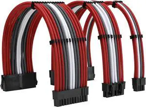 FormulaMod Sleeve Extension Power Supply Cable Kit 18AWG (1) ATX 24P+ (1) EPS 8-P+ (2) PCI-E8-P with Combs for PSU to Motherboard/GPU (Red Black Grey White) FormulaMod Sleeve Extension Power Supply Cable Kit 18AWG (1) ATX 24P+ (1) EPS 8-P+ (2) PCI-E8-P with Combs for PSU to Motherboard/GPU (Red Black Grey White)