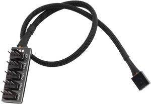 ZRM&E 1-Pack 5-Port PWM Fan Hub Splitter 1 Female to 5 Male 4Pin Socket 5 Way All Black Sleeved PC Cooler Cooling Fan Power Cable