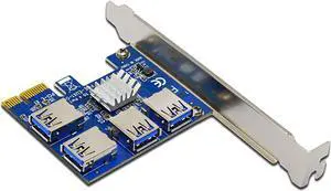 Pcie 1 to 4 Pci-express Pcie Riser Card 16X Slots PCI Expansion Card PCI-E 1X to External 4 PCI-E USB 3.0 Adapter Multiplier Card Bitcoin Mining Device for Bitcoin Miner