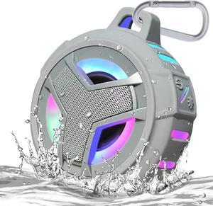 EBODA Shower Bluetooth Speaker, IPX7 Waterproof Portable Floating Speaker with Loud HD Sound, True Wireless Stereo LED Light, 24H Play for Pool Beach, Gifts Men, Women - Gray