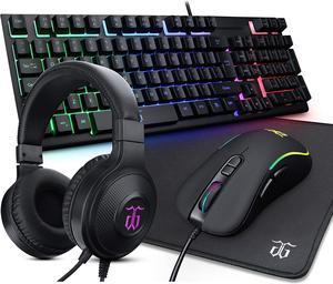 ST-KM6 Wired RGB Backlit Gaming Keyboard and Mouse Gaming Mouse Pad Gaming Headset All in One Combo for PC Gamers and Xbox and PS4 Users