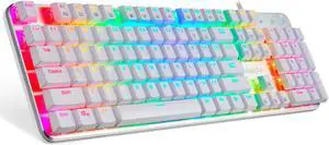 EagleTec KG051-BR RGB LED Backlit Mechanical Gaming Keyboard, Low Profile 104 Key USB Keyboard with Quiet Brown Switches for PC Gamer  (White)