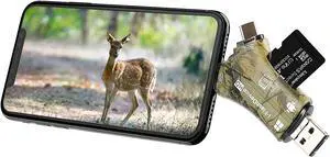 Trail Camera Viewer SD Card Reader for iPhone iPad Mac & Android 4 in 1 SD/Micro SD/TF Memory Card Reader Adapter to View Hunting Game Camera Photos or Videos on Smartphone