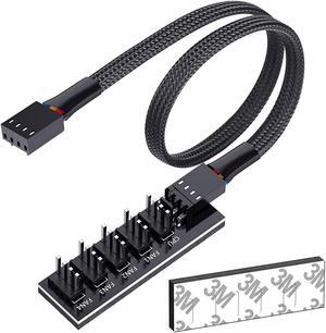 Motherboard PWM Fan Hub Splitter, 4 Pin Sleeved 1 to 5 Splitter 5 Way PC CPU Case Internal Cooling Case Fan Power Extension Splitter Adapter Cable for ATX Computer Case & Cooler Case Fans(15.7In)