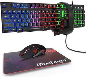 RGB Gaming Keyboard and Backlit Mouse and Headset Combo,USB Wired Backlit Keyboard,LED Gaming Keyboard Mouse Set,Headset with Microphone for Laptop PC Computer Game and Work