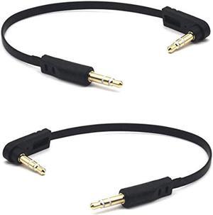 15cm 1/8 3.5mm TRS Jack Audio Flat Cable 2 Pack Straight Male to 90 Degree Angle Male 3.5mm 3 Pole Stereo Plug Headphone Headset AUX Cord