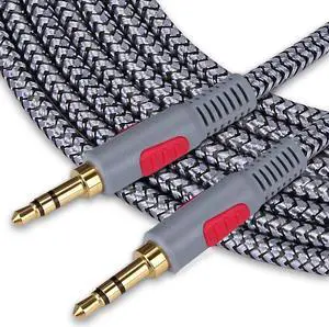 3.5mm Aux Audio Cable 50 ft,Good Product Outlet Nylon Braid 3.5mm Male to Male Audio Cable 1/8 Shielded AUX Headphone Cable Extension Outdoor Auxillary Stereo Audio Cable Cord