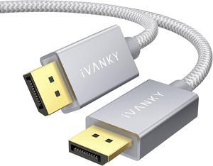 IVANKY DisplayPort Cable, DP Cable 6.6ft/2M, [4K@60Hz, 2K@165Hz, 2K@144Hz], Gold-Plated Braided High Speed DisplayPort 1.2 Cable, for Gaming Monitor, Graphics Card, TV, PC, Laptop - Silver Grey