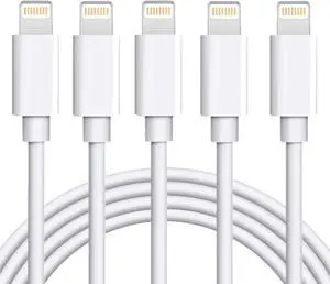 iPhone Charger Cable 5 Pack 6FT USB Fast Charging Syncing Cord Cables Compatible iPhone 11/XS/Max/XR/X/8/8Plus/7/7P/6S/iPad/IOS White