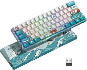 XVX MK61 60% Mechanical Keyboard Wireless Ultra-Compact 2.4G Rechargeable Gaming Keyboard RGB Backlit Ergonomic Keyboard for Windows Mac PC Gamers(Coral Sea Theme Gateron Yellow Switch)