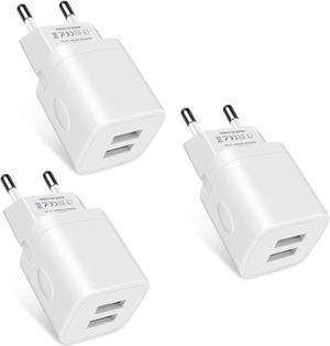 European Travel Plug Adapter Charger for iPhone Samsung Android Phone,International Power Adaptor with 2 Charger Port USB, EU Wall Charging Block Brick Plug in Europe Germany Outlets Power Strip