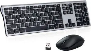 Wireless Keyboard Mouse Combo 2.4GHz Ultrathin Full-Size 109 Keys Keyboard and Ergonomic 3 Level DPI Adjustable Silent Mouse with USB Receiver for Windows Laptop PC (Space Grey)