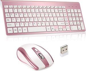 Wireless Keyboard and Mouse, Full-Size USB Plug-and-Play, Quiet and Compact, Compatible with Mac Computers, laptops, Tablets, Windows -Rose Gold Pink
