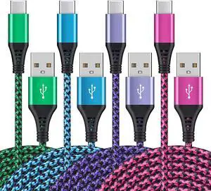 [4Pack/6FT] USB Type C to USB A Cable Fast Charging Long Android USBC Phone Power Charger Braided Cord for Samsung Galaxy S21 S20 A20 A50 S10 Note 20 10 9 LG Motorola Android Type-C Cables
