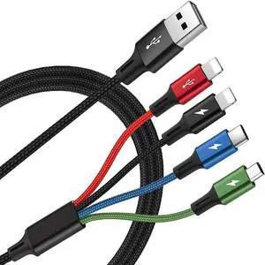 2Pack Multi USB Fast Charger Cord 3.5A 6Ft 4-in-1 Charging Cable with Dual Phone/USB-C/Micro-USB Port Adapter Compatible with Cell Phones/Tablets/Samsung Galaxy/Google Pixel/Sony/LG/Huawei/OnePlus