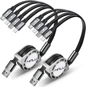 4Ft/1.2M Multi Retractable Charger Cord 4A 4-in-1 Charging Cable with Dual IP/Type-C/Micro-USB Port Compatible with Cell Phones/Huawei/Samsung Galaxy/Pixel/LG/Tablets(2Pack)