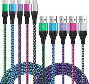 Type C Charger Fast Charging Power Cord 5Pack 6FT Android USB C Charging Cable Braided Phone Charger for Samsung Galaxy S21 S20 A02S A12 A32 A42 A52 A11 Moto G Stylus/G Power/G Play G7 LG Stylo 6 5 4