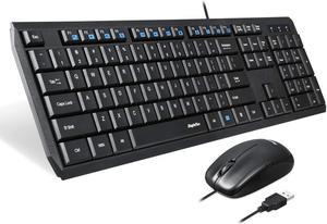 Eagletec KM120 Wired Keyboard and Mouse Combo Slim, Flat & Quiet, Ergonomic Full Size 104 Keys Keyboard & Small Portable Mouse for Windows PC (Black Wired Keyboard & Mouse Set)