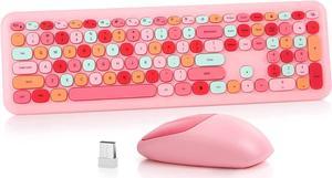 Dedeo Wireless Keyboard and Mouse Combo,2.4G USB Ergonomic Sweet Mixed Color Cute Full Size Keyboard with Numeric Keypad and Optical Mice Set for Computer Desktop PC Laptop