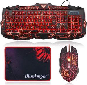 BlueFinger Backlit Gaming Keyboard and Mouse Combo,USB Wired Backlit Keyboard Mouse Game Set,Multimedia Keys,3 Color LED Crack Illumination Keyboard Mouse for Game and Work