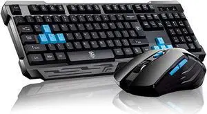 Keyboard Mouse Combos Waterproof Multimedia 2.4GHz Wireless Gaming Keyboard with USB Cordless Ergonomic Mouse DPI Control For Desktop PC Laptop(Black)