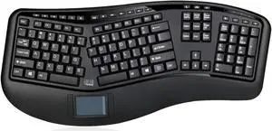 Adesso WKB-4500UB - Wireless Ergonomic Desktop Touchpad Keyboard, Split Keys Design, Palm Rest, Media Control Hotkeys, Long Battery Life - Compatible for Laptop/Desktop, Black