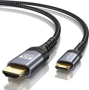 Mini HDMI to HDMI Cable 6FT [Aluminum Shell Braided] High Speed 4K 60Hz HDMI 2.0 Cord Compatible with Camera Camcorder Tablet and Graphics/Video Card Laptop Raspberry Pi Zero W -Grey