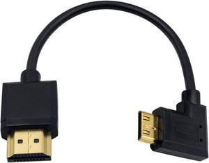 Mini HDMI to Standard HDMI Cable HDMI to Mini HDMI Cable Ultra-Thin Left Angled 90 Degree Mini HDMI Male to HDMI Male Cable Support 4K Ultra HD 1080p 3D(HDMI 2.0) (15cm/6 inch)