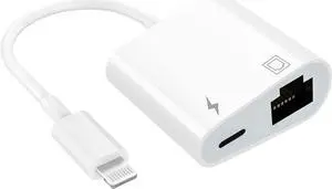 MFi Certified Lightning to Ethernet Adapter - 2 in 1 RJ45 Ethernet LAN Network Adapter with Charge Port for iPhone/iPad/iPod Plug and Play Supports 100Mbps Network
