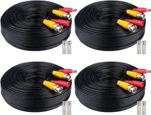 WildHD 4x100ft BNC Cable All-in-One Siamese Video and Power Security Camera Cable Extension Wire Cord with 2 Female Connectors for All Max 5MP HD CCTV DVR Surveillance System (4x100ft Cable Black)