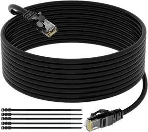 Cat 6 Outdoor Ethernet Cable 300 Ft, Heavy Duty Patch Cord Suppot POE Cat6 Cat5E Cat 5E Cat5 Cat 5 High Speed Network Cable, RJ45 Internet Cable, UV Waterproof Direct Burial & Indoor+15 Ties