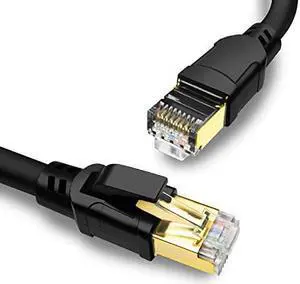 CAT8 Ethernet Cable 6FT High Speed 40Gbps 2000MHz SFTP Internet Network LAN Wire Cables with Gold Plated RJ45 Connector for Router Modem PC Switches Hub Laptop Gaming Xbox (6ft/1.83m) Black