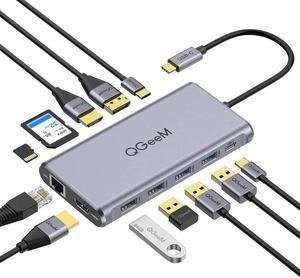 QGeeM USB C Hub,12-in-1 USB C Docking Station 4k Triple Display Type C Adapter,Dual HDMI & DisplayPort,USB-C Data Transfer,100W PD,Ethernet,4 USB Ports,SD/TF Cards Reader for MacBook and Windows