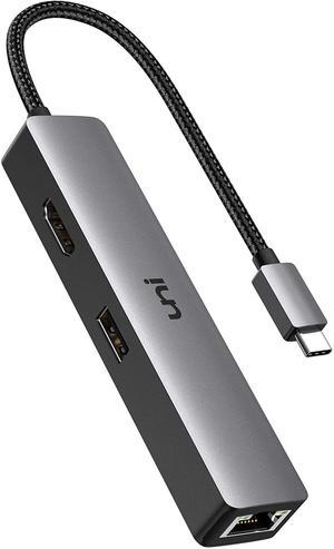 USB C Hub, uni 5-in-1 USB C to Ethernet Adapter Hub with 4K USB C to HDMI, 1Gbps Gigabit Ethernet Port, 3 USB 3.0 Ports (Aluminum Shell, Nylon Braided Cord) for MacBook Pro, iPad Pro, XPS and More