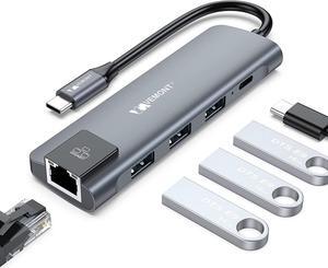 USB C hub,5 in1 USB-C hub, Type-c multiport Adapter with Gigabit Ethernet, 3 prots USB 3.0 hub for Data, 100W Power Delivery, USB c hub for MacBook pro, and Other USB C Devices