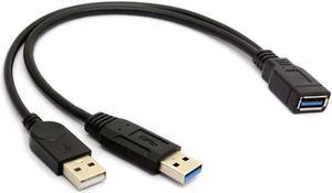 ANRANK USB 3.0 Female to Dual USB Male Extra Power Data Extension Cord Adapter Splitter Y-Cable Black