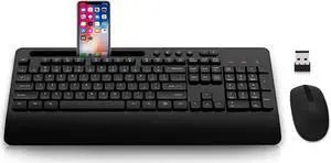 Wireless Keyboard and Mouse Combo 2.4G Full-Sized Ergonomic Computer Keyboard with Wrist Rest and 3 Level DPI Adjustable Wireless Mouse for Windows Mac OS Desktop/Laptop/PC (Classic Black)