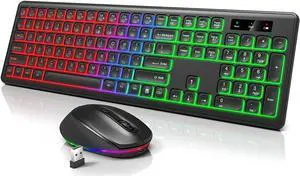 Wireless Keyboard and Mouse Backlit Full Size Light Up Keyboard and LED Silent Mouse with 3 Adjustable DPI Rechargeable RGB Combo for Laptop PC Computer iMac Windows