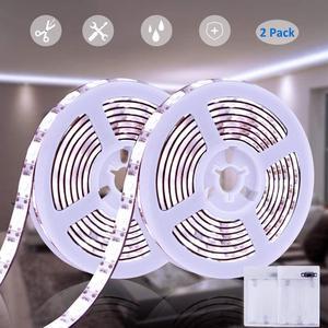 Battery Powered Led Strip Lights White Strip Lights Waterproof 6.56ft Led Battery Strip Flexible Sticky Led Strip Lights Kit for Bedroom Indoor Outdoor Led Lights 2 Pack