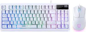 RGB Gaming Keyboard and Mouse Combo,87 Key Gaming keyboard USB Wired RGB Backlit Gaming Keyboard Mechanical Feeling with Gaming Mouse, White Keyboard Wired Set for PC MAC Chrome PS4 Xbox Laptop