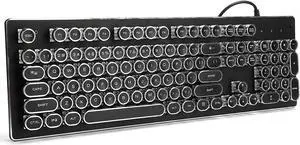 Gaming Keyboard, Retro Wired Gaming Mechanical Keyboard, Waterproof Ergonomic Mechanical Feeling Keyboard, Key Click with Mixed Light,104 Keys Mixed Light Ergonomic Design (Black)