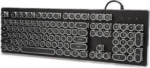 Gaming Keyboard, 104 Keys Wired Waterproof Mechanical Gaming Keyboard with Color Backlit, Retro Typewriter Ergonomic Keyboard for Desktop Laptop Computer (Black)