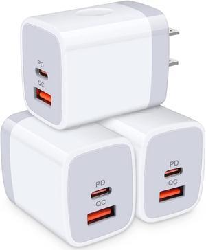 USB C Power Adapter,3Pack 20W 2 Port PD&QC 3.0 Type C Fast Charging Block Wall Charger Compatible for iPhone 16e 16 15 14 13 12 11 Pro Max,SE,iPad,8 7 Plus,Samsung Galaxy S21 S20 S10 Plus,Pixel 9 8 7