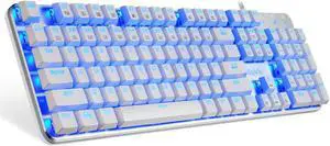 EagleTec KG051-BR Blue LED Backlit Mechanical Gaming Keyboard, Low Profile 104 Key USB Keyboard with Quiet Switches for PC Gamer  (White)