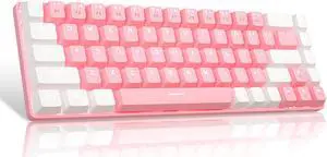 Pink Gaming Mechanical Keyboard,Compact 68 Keys Anti-ghosting with Blue Switch Cute White Light with Detachable Type-C Keyboard for PC Gamer Windows Laptop Mac/Xbox(Blue Switch, Pink & White)