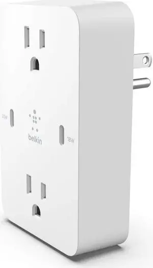 Wall Mount - 2 AC Multiple Outlets & 2 USB C Fast Charger Wall Charger for MacBook Pro iPhone 11/12 Pro Max Galaxy S20+/Note 20 Ultra Home Office Travel & Desktop - White