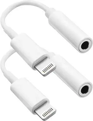 [ MFi Certified] 2 Pack for iPhone 3.5mm Headphones Adapter Lightning to 3.5 mm Headphone/Earphone Jack Converter Audio Aux Dongle Compatible with iPhone 14 13 12 11 Pro XR XS Max X 8 7.