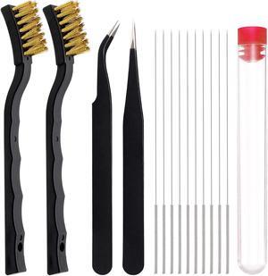 3D Printer Nozzle Cleaning Kit with Brush - 10 Pieces 0.4 mm Cleaning Needles 2 Types Sophisticated Tweezers and 2 Pieces Cooper and Stainless Wire Cleaning Brushes